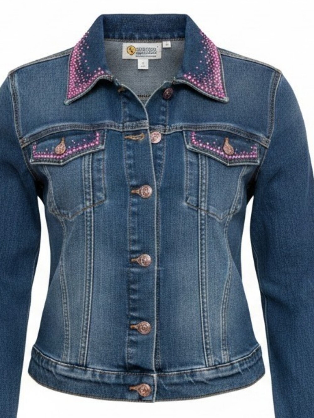 Christine Alexander Blue Denim Jacket with Pink Embellished Collar